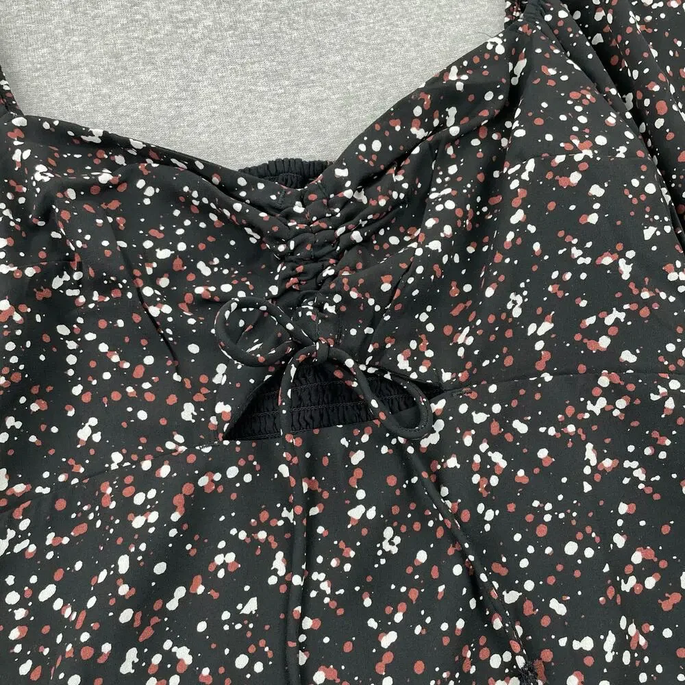 Abercrombie & Fitch Top Womens S Black Sweetheart Neck Speckled Tie Front NWT